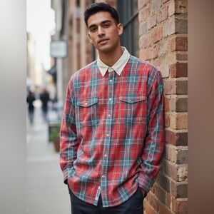 Tommy Hilfiger Vintage Mens Christmas Plaid Button Down Shirt 90s Y2K Crest Lrg